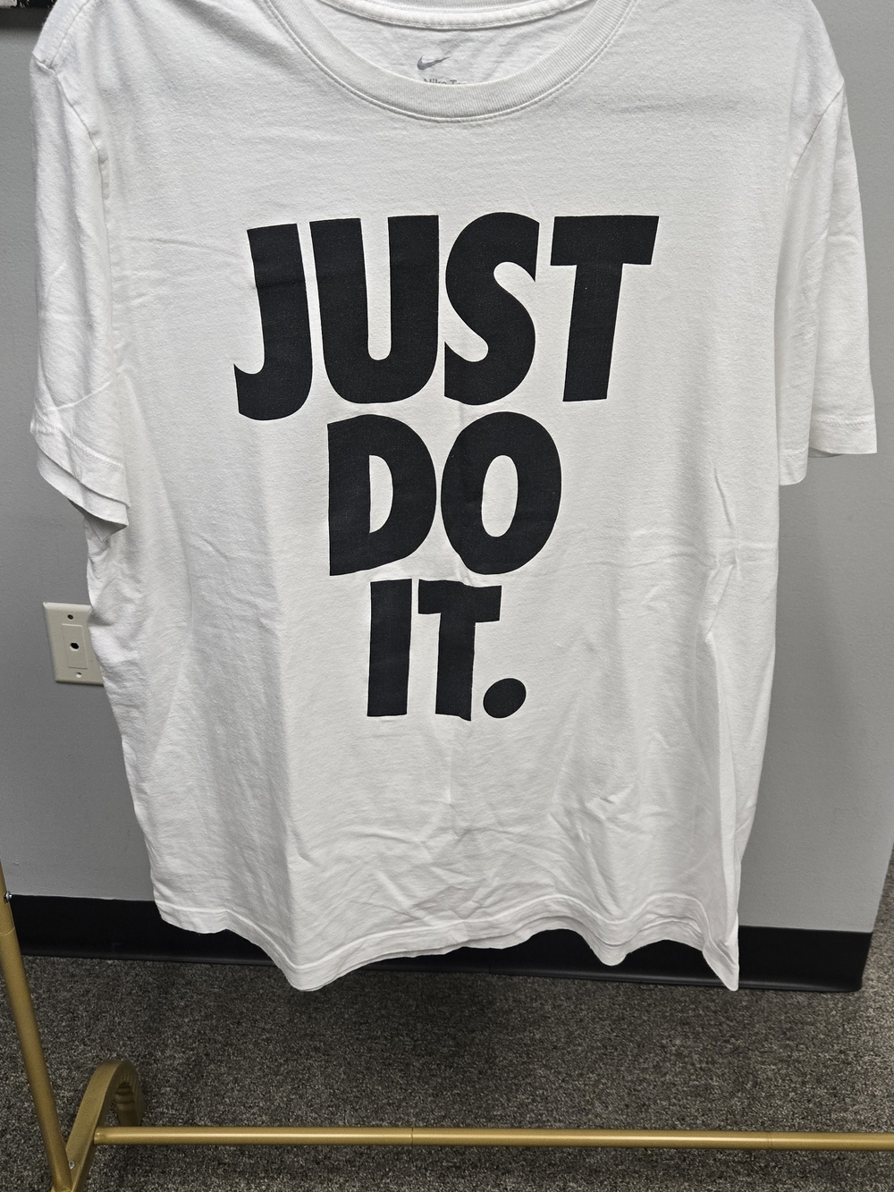 Nike White Short Sleeve Tee with Black 'JUST DO IT.' Graphic